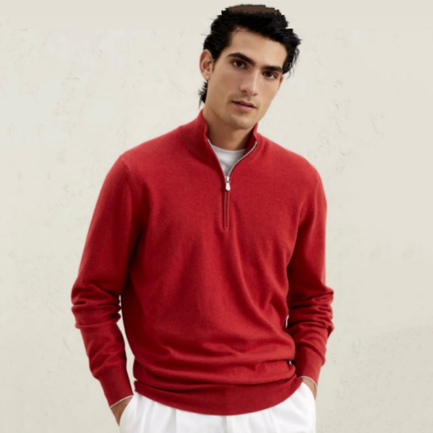 brunello cucinelli wool cashmere half-zip sweater